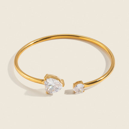 Duo Heart Zircon Cuff Bracelet