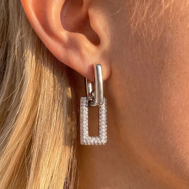Fine Link Drift Chain Zircon Drop Earrings - view 4