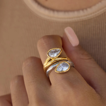 Dewdrop Promise Teardrop Zircon Open Ring - view 4