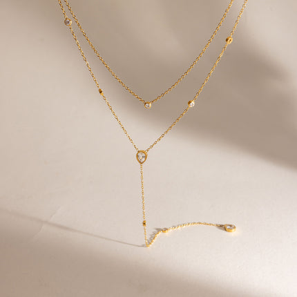 Liquid Light Glow Teardrop Zircon Lariat Necklace - view 3