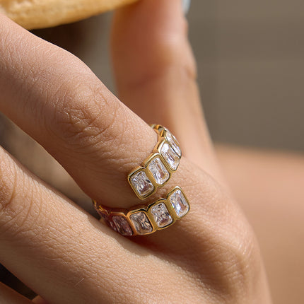 Frostlight Muse Rectangular Zircon Open Ring - view 3
