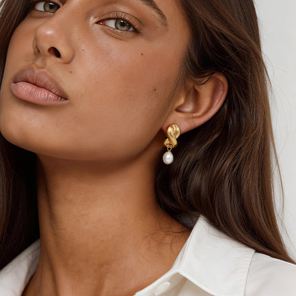 Crossed Light Murmur Crossed Pearl Drop Earrings - view 4