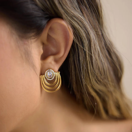 Frostlight Trace Geometric Zircon Drop Earrings - view 4