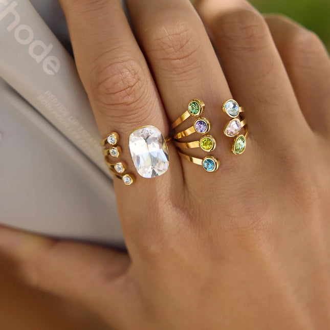 Bright Facet Veil Zircon Open Ring - view 4