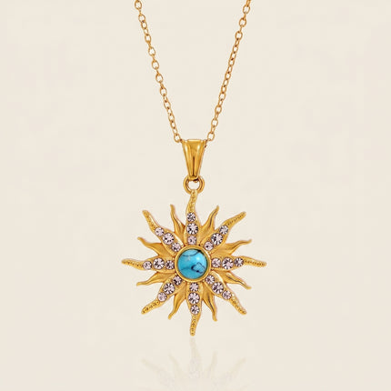 Dawnfire Hush Sunburst Turquoise Pendant Necklace