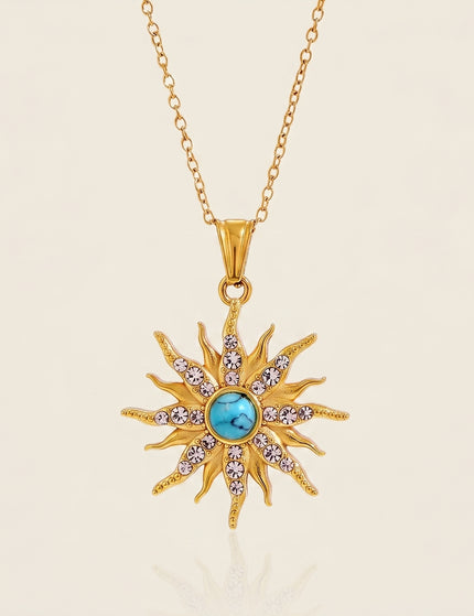 Dawnfire Hush Sunburst Turquoise Pendant Necklace
