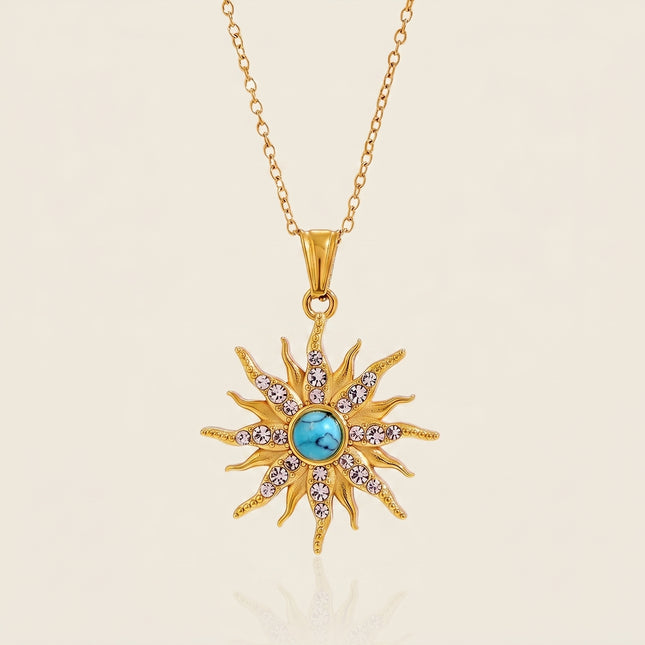 Dawnfire Hush Sunburst Turquoise Pendant Necklace