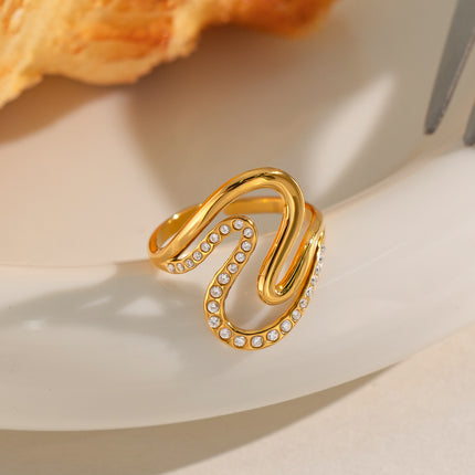 Soft Geometry Rhinestone Open Ring - view 4