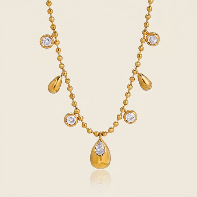 Dewdrop Glow Teardrop Zircon Pendant Necklace
