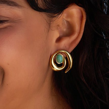 Soft Spiral Poem Twisted Stone Stud Earrings - view 2