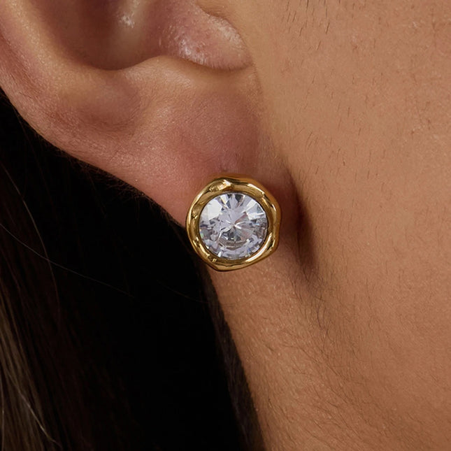 Bright Facet Aura Circular Zircon Stud Earrings - view 2