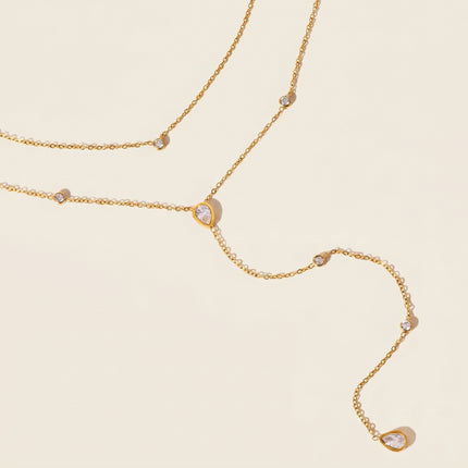 Liquid Light Glow Teardrop Zircon Lariat Necklace