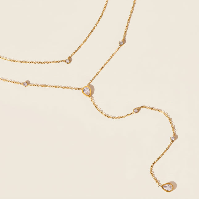 Liquid Light Glow Teardrop Zircon Lariat Necklace