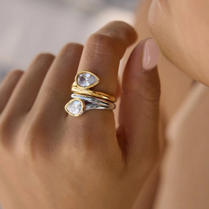 Dewdrop Promise Teardrop Zircon Open Ring - view 3