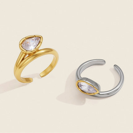 Dewdrop Promise Teardrop Zircon Open Ring
