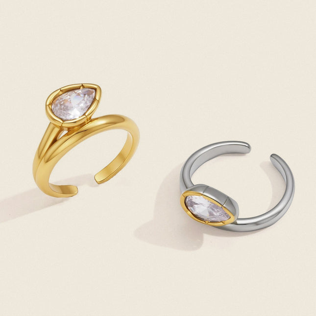 Dewdrop Promise Teardrop Zircon Open Ring