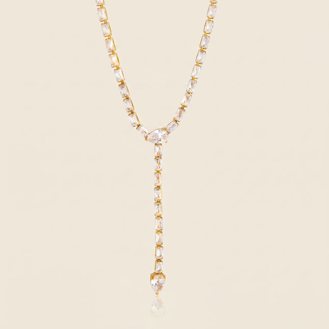 Frostlight Poem Curved Zircon Lariat Necklace