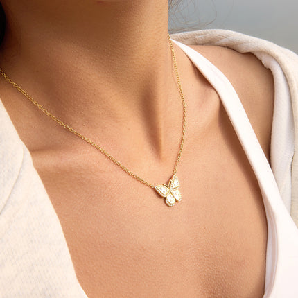 Meadow Flight Poem Butterfly Zircon Pendant Necklace - view 3