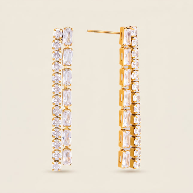 Linked Light Veil Chain Zircon Drop Earrings