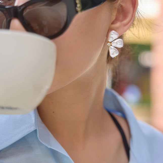 Wildflower Veil Floral Pearl Drop Earrings - view 3