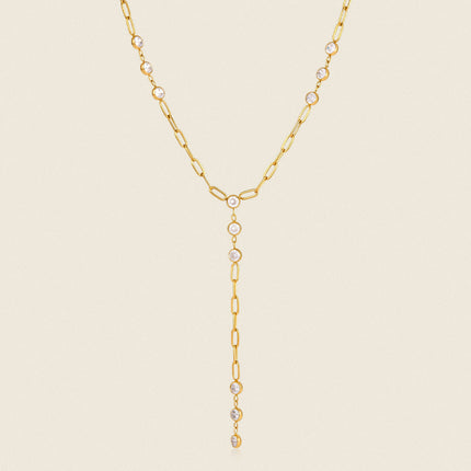 Frostlight Glow Circular Zircon Lariat Necklace