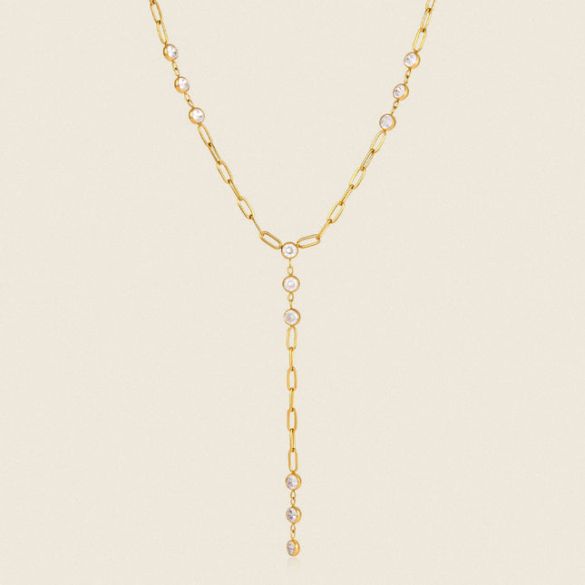 Frostlight Glow Circular Zircon Lariat Necklace