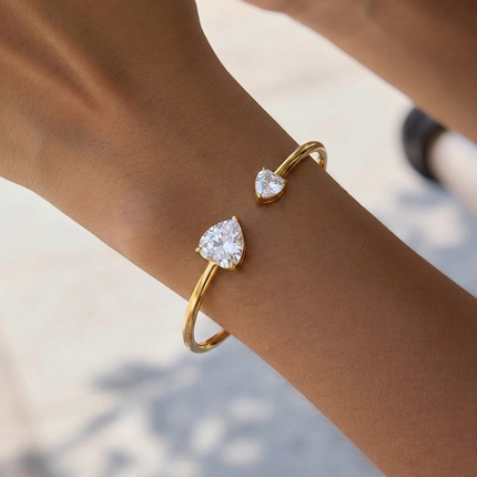 Duo Heart Zircon Cuff Bracelet - view 2