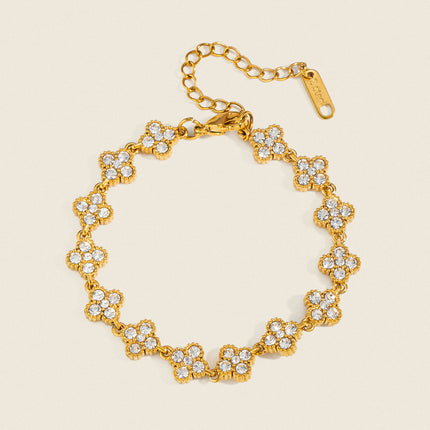 Lucky Leaf Clover Zircon Chain Bracelet