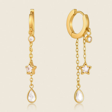 Midnight Spark Echo Star Zircon Drop Earrings