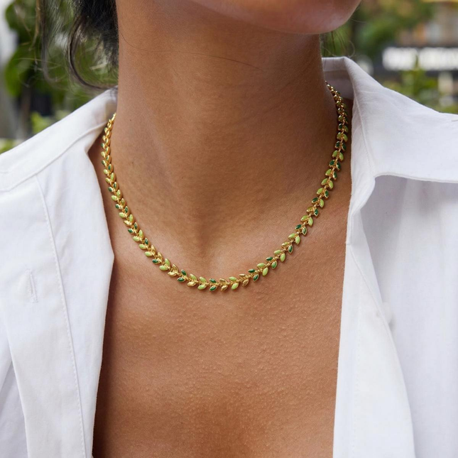 Spark Leaf Enamel Chain Necklace - view 3