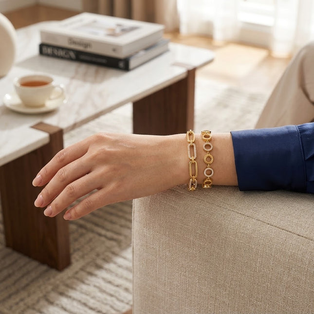 Bright Facet Geometric Zircon Chain Bracelet - view 2