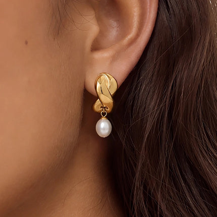 Crossed Light Murmur Crossed Pearl Drop Earrings - view 3
