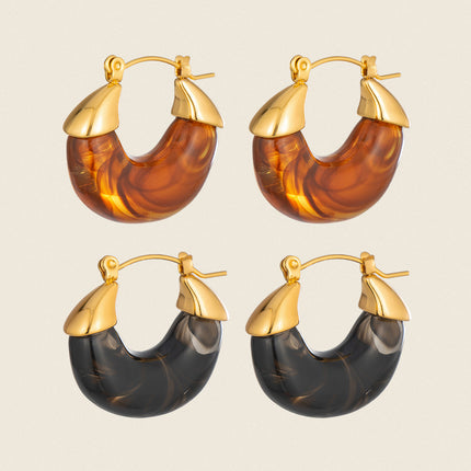 Quiet Orbit Poem U-Shaped Resin Hoop Earrings