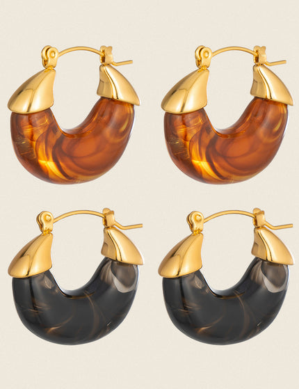 Quiet Orbit Poem U-Shaped Resin Hoop Earrings