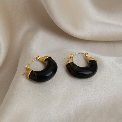 Quiet Orbit Poem U-Shaped Resin Hoop Earrings - view 5