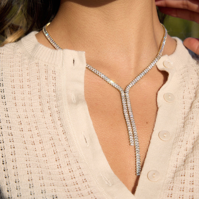 Linked Light Rhythm Chain Zircon Lariat Necklace - view 3
