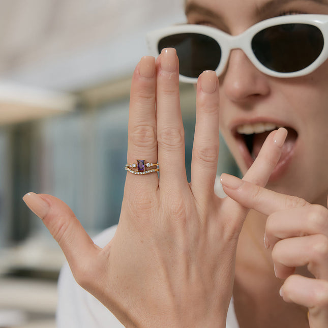 Violet Rectangle Zircon Ring - view 2