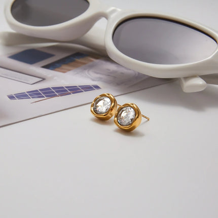 Bright Facet Aura Circular Zircon Stud Earrings - view 5