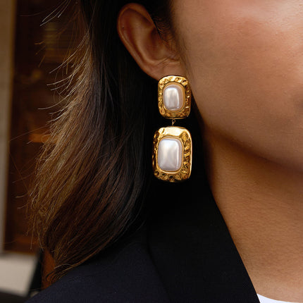 Pearl Haze Drift Square Pearl Drop Earrings - view 2